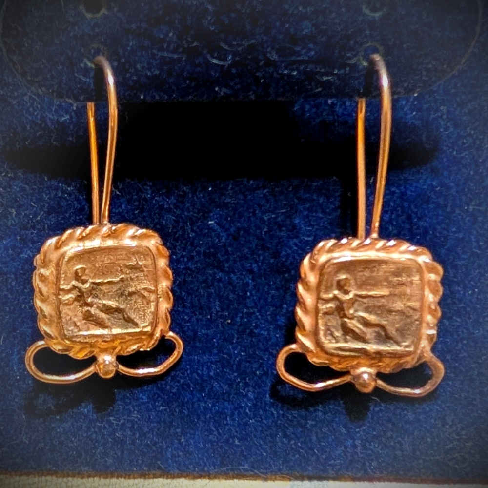 VTG Greek god Hercules 14k Gold over 925 Sterling Silver Earrings - Picture 7 of 7